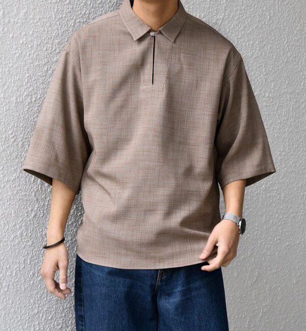 SHIPS any「SHIPS any:〈洗濯機可能〉FUTURE LINEN CANVAS リネンライク スキッパー プルオーバーシャツ◆」|シャツ・ブラウス|ブラウン