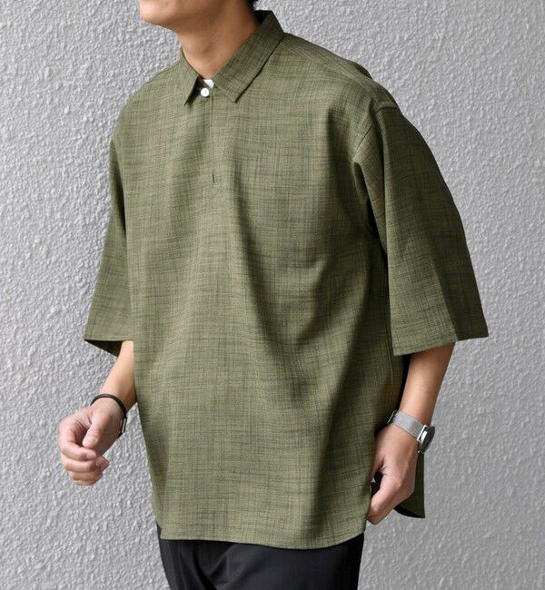 SHIPS any「SHIPS any:〈洗濯機可能〉FUTURE LINEN CANVAS リネンライク スキッパー プルオーバーシャツ◆」|シャツ・ブラウス|オリーブ