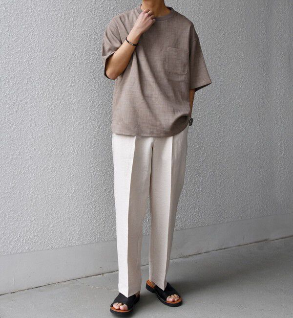 SHIPS any「SHIPS any:〈洗濯機可能〉FUTURE LINEN CANVAS リネンライク デザイン リブ ポケット Tシャツ◆」|Tシャツ・カットソー|