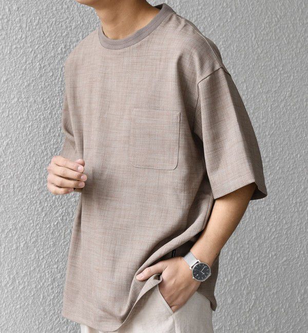 SHIPS any「SHIPS any:〈洗濯機可能〉FUTURE LINEN CANVAS リネンライク デザイン リブ ポケット Tシャツ◆」|Tシャツ・カットソー|