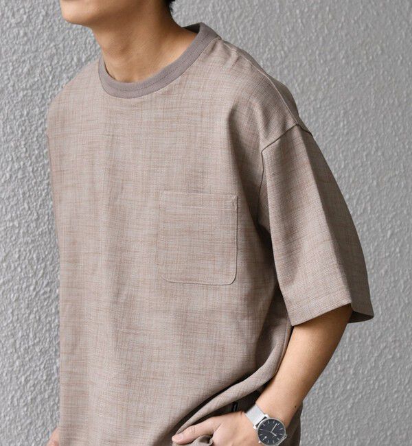 SHIPS any「SHIPS any:〈洗濯機可能〉FUTURE LINEN CANVAS リネンライク デザイン リブ ポケット Tシャツ◆」|Tシャツ・カットソー|