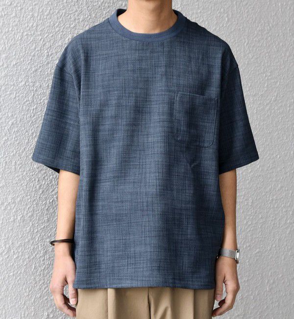 SHIPS any「SHIPS any:〈洗濯機可能〉FUTURE LINEN CANVAS リネンライク デザイン リブ ポケット Tシャツ◆」|Tシャツ・カットソー|