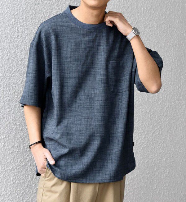 SHIPS any「SHIPS any:〈洗濯機可能〉FUTURE LINEN CANVAS リネンライク デザイン リブ ポケット Tシャツ◆」|Tシャツ・カットソー|