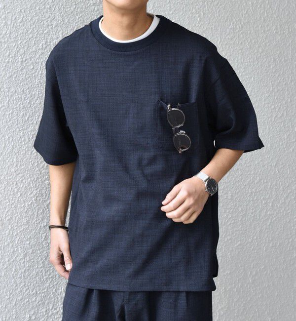 SHIPS any「SHIPS any:〈洗濯機可能〉FUTURE LINEN CANVAS リネンライク デザイン リブ ポケット Tシャツ◆」|Tシャツ・カットソー|