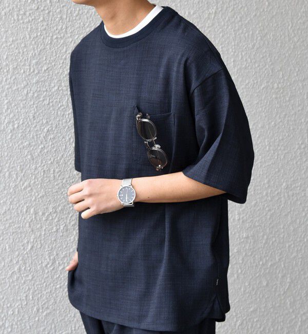 SHIPS any「SHIPS any:〈洗濯機可能〉FUTURE LINEN CANVAS リネンライク デザイン リブ ポケット Tシャツ◆」|Tシャツ・カットソー|