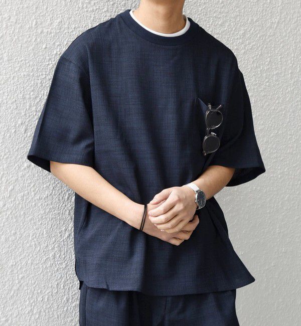 SHIPS any「SHIPS any:〈洗濯機可能〉FUTURE LINEN CANVAS リネンライク デザイン リブ ポケット Tシャツ◆」|Tシャツ・カットソー|