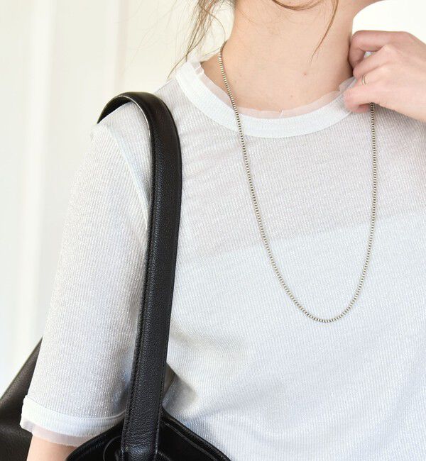 quaranciel「《予約》quaranciel:〈手洗い可能〉ラメ リブ ハーフスリーブ クルーネック TEE」|Tシャツ・カットソー|ホワイト