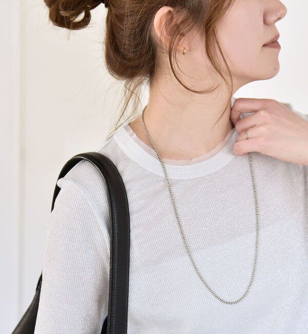 quaranciel「《予約》quaranciel:〈手洗い可能〉ラメ リブ ハーフスリーブ クルーネック TEE」|Tシャツ・カットソー|