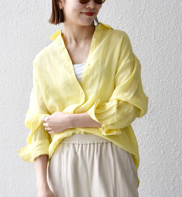 SHIPS any「《予約》SHIPS any:〈洗濯機可能〉リネン レギュラーカラー ルーズ 刺繍 シャツ」|シャツ・ブラウス|