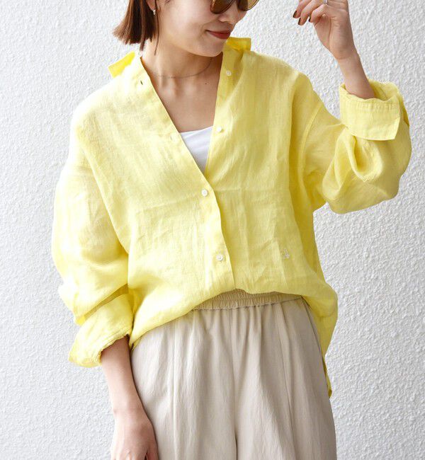 SHIPS any「《予約》SHIPS any:〈洗濯機可能〉リネン レギュラーカラー ルーズ 刺繍 シャツ」|シャツ・ブラウス|