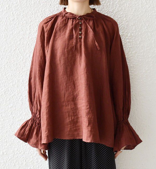 SHIPS any「《予約》SHIPS any:〈洗濯機可能〉リネン ボリューム スリーブ ブラウス」|シャツ・ブラウス|