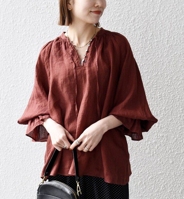 SHIPS any「《予約》SHIPS any:〈洗濯機可能〉リネン ボリューム スリーブ ブラウス」|シャツ・ブラウス|