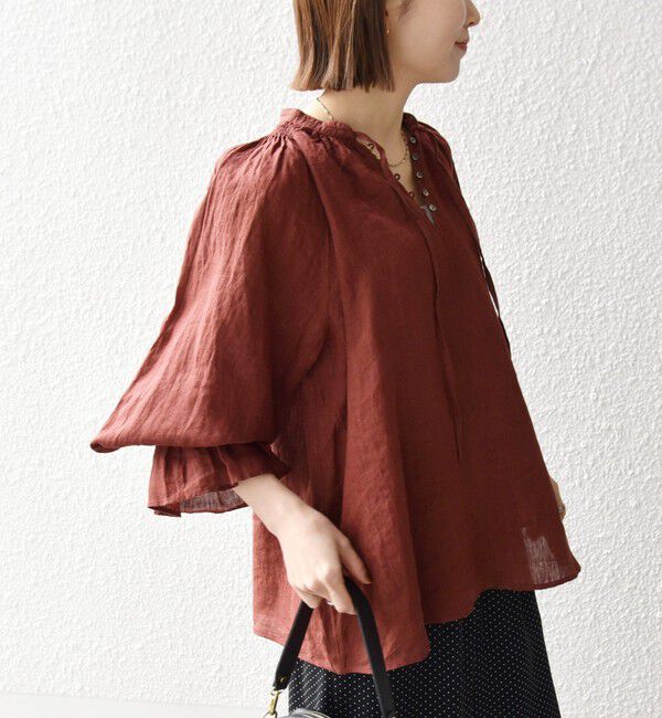 SHIPS any「《予約》SHIPS any:〈洗濯機可能〉リネン ボリューム スリーブ ブラウス」|シャツ・ブラウス|