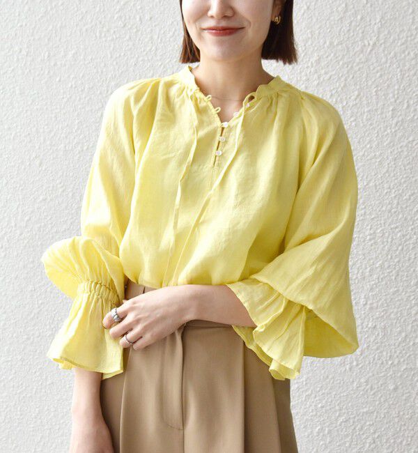 SHIPS any「《予約》SHIPS any:〈洗濯機可能〉リネン ボリューム スリーブ ブラウス」|シャツ・ブラウス|