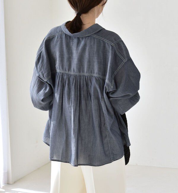 quaranciel「《予約》quaranciel:〈洗濯機可能〉シアー デニム レギュラーカラー シャツ」|シャツ・ブラウス|