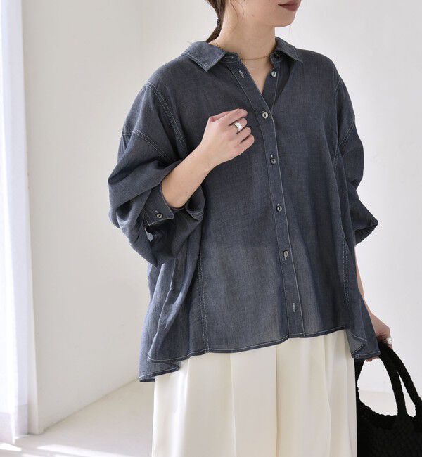 quaranciel「《予約》quaranciel:〈洗濯機可能〉シアー デニム レギュラーカラー シャツ」|シャツ・ブラウス|