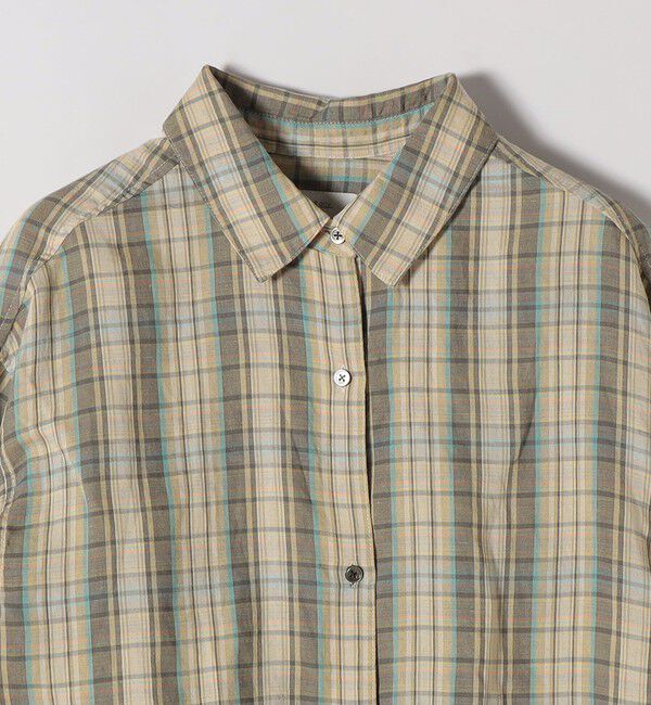 SHIPS any「《予約》SHIPS any:〈洗濯機可能〉リネン ミックス レギュラーカラー ルーズ 刺繍 シャツ（チェック）」|シャツ・ブラウス|