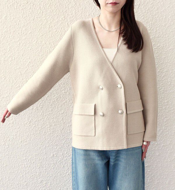 SHIPS Colors 「SHIPS Colors:〈手洗い可能〉ニット カラーレス ダブルボタン ジャケット」|ノーカラージャケット|