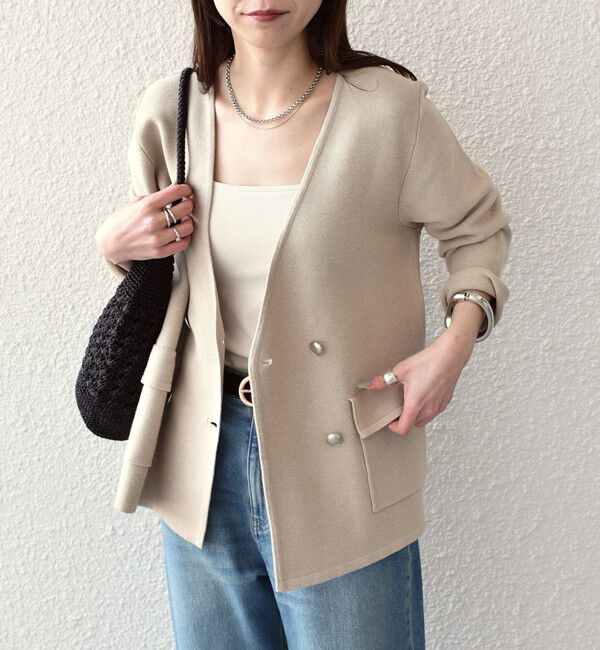 SHIPS Colors 「SHIPS Colors:〈手洗い可能〉ニット カラーレス ダブルボタン ジャケット」|ノーカラージャケット|