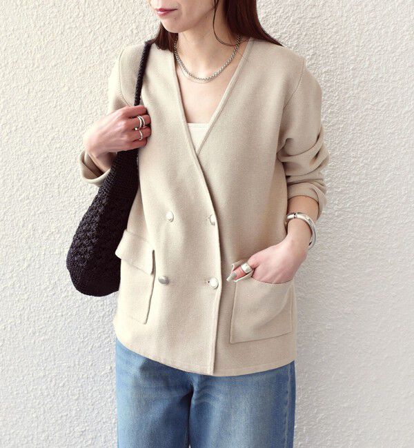 SHIPS Colors 「SHIPS Colors:〈手洗い可能〉ニット カラーレス ダブルボタン ジャケット」|ノーカラージャケット|