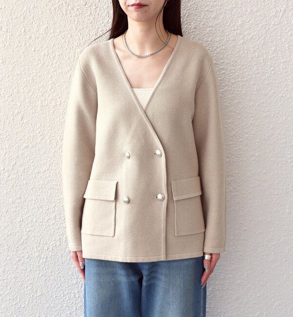 SHIPS Colors 「SHIPS Colors:〈手洗い可能〉ニット カラーレス ダブルボタン ジャケット」|ノーカラージャケット|