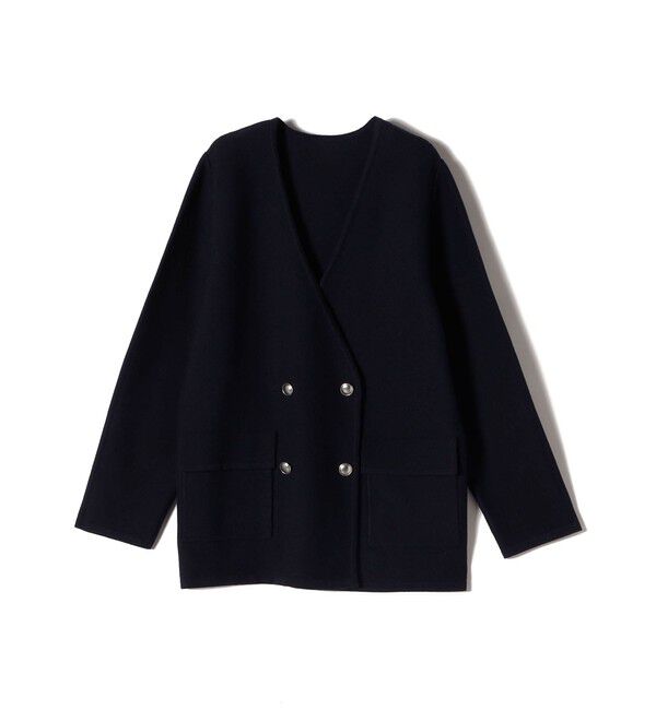 SHIPS Colors 「SHIPS Colors:〈手洗い可能〉ニット カラーレス ダブルボタン ジャケット」|ノーカラージャケット|ネイビー