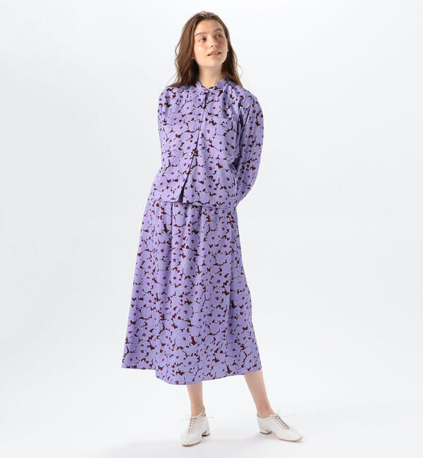 Ballsey「スプレッドフラワープリント ウエストギャザーミディスカート」|フレア|