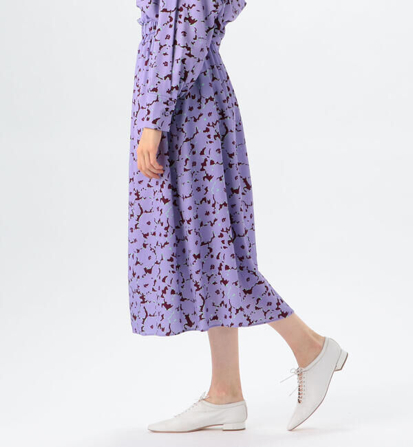 Ballsey「スプレッドフラワープリント ウエストギャザーミディスカート」|フレア|