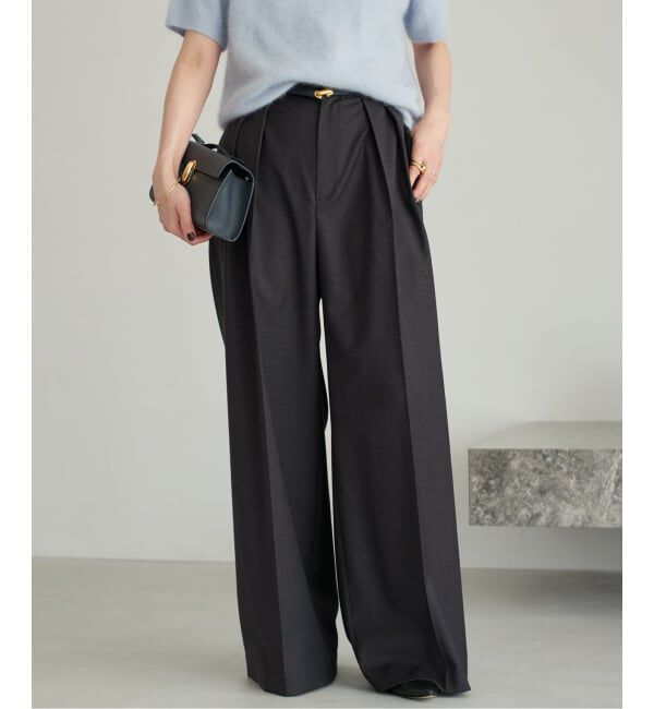 Plage「WO SE 2Tuck Wide パンツ」|スラックス|グレー