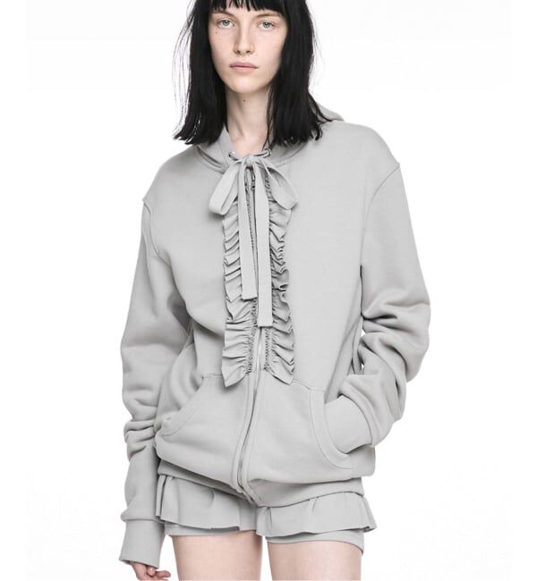 PULP「【Geek Office / ギークオフィス】NACHE / ナチェ RUFFLE HOODIE ZIP-UP」|パーカー|グレー