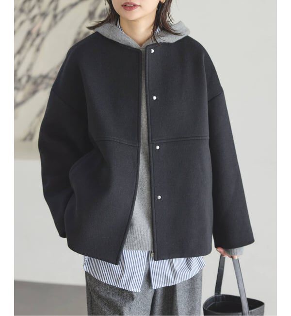 JOURNAL STANDARD「《追加4》スーパー140ビーバーノーカラーショートコート」|ノーカラーコート|