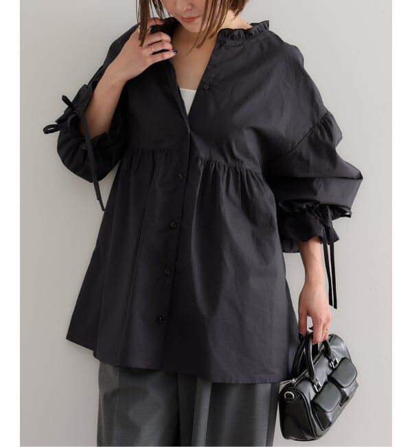 U by SPICK&SPAN「《WEB限定》スタンドカラーフリルブラウス」|シャツ・ブラウス|ブラック