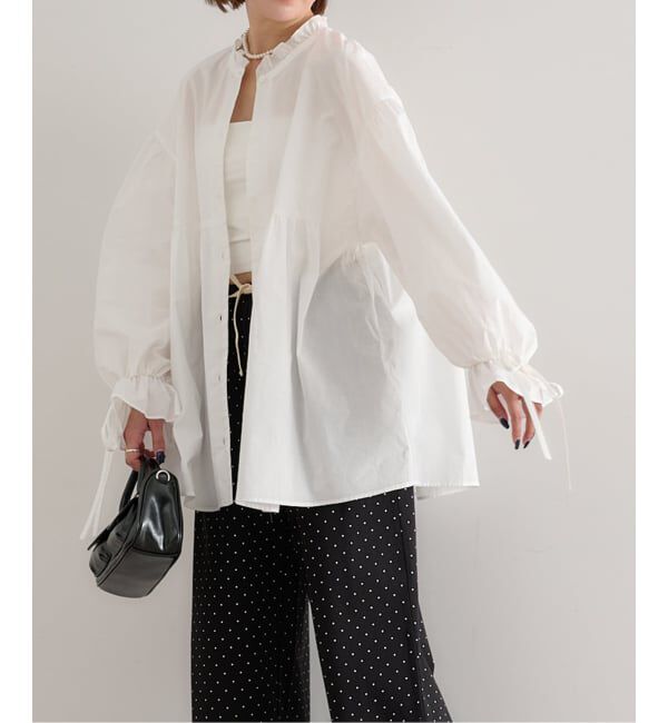 U by SPICK&SPAN「《WEB限定》スタンドカラーフリルブラウス」|シャツ・ブラウス|