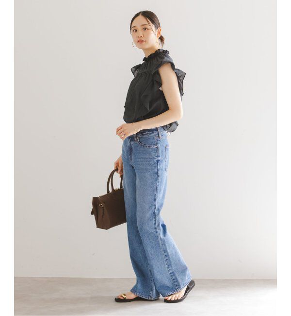 NOBLE「《追加4》【洗える】シャーリングフリルノースリブラウス」|シャツ・ブラウス|