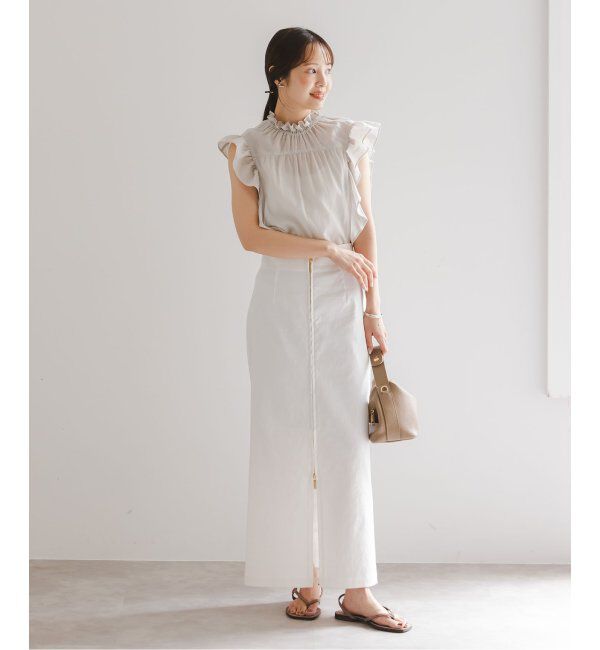 NOBLE「《追加4》【洗える】シャーリングフリルノースリブラウス」|シャツ・ブラウス|