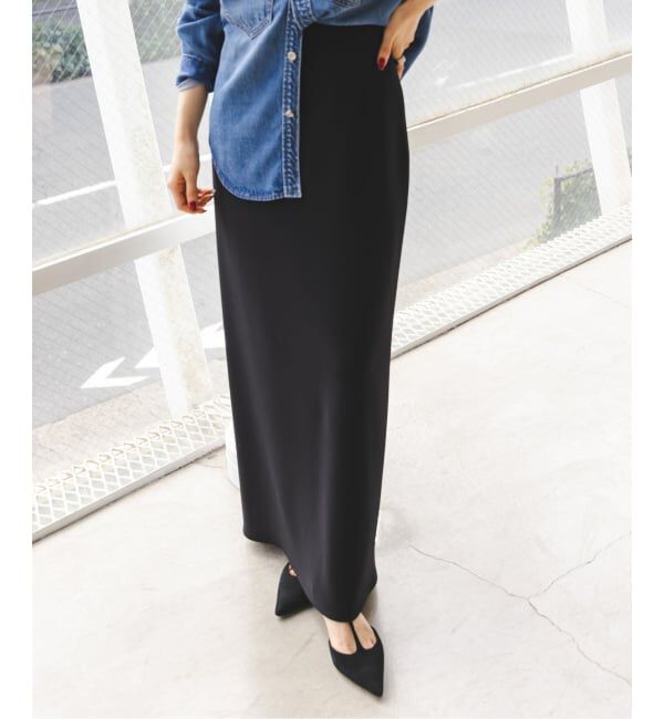 NOBLE「《追加予約》【洗える】コンフォートジャージーライクタイトスカート10」|スカート|ブラック