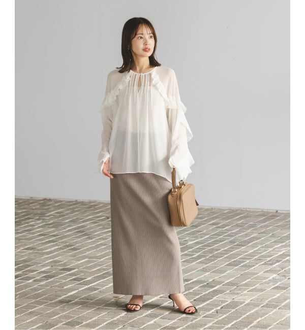 NOBLE「《WEB&ルミネ新宿店限定追加》【NOBLE&times;L'AUBE BLANC】楊柳フリル梯子刺繍ブラウス」|シャツ・ブラウス|