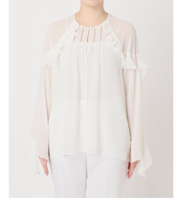 NOBLE「《WEB&ルミネ新宿店限定追加》【NOBLE&times;L'AUBE BLANC】楊柳フリル梯子刺繍ブラウス」|シャツ・ブラウス|