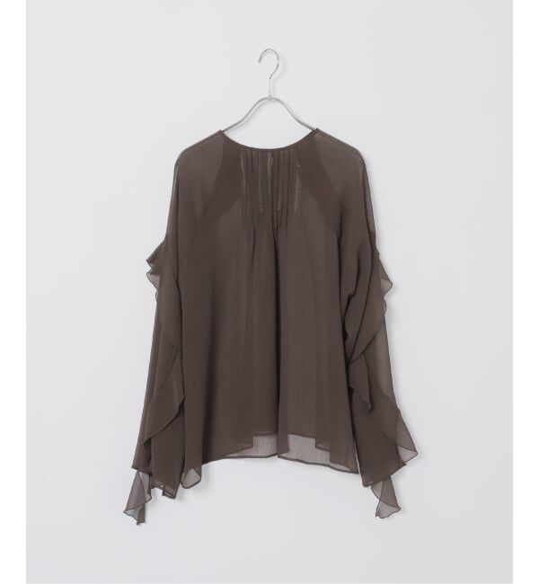 NOBLE「《WEB&ルミネ新宿店限定追加》【NOBLE&times;L'AUBE BLANC】楊柳フリル梯子刺繍ブラウス」|シャツ・ブラウス|ブラウン