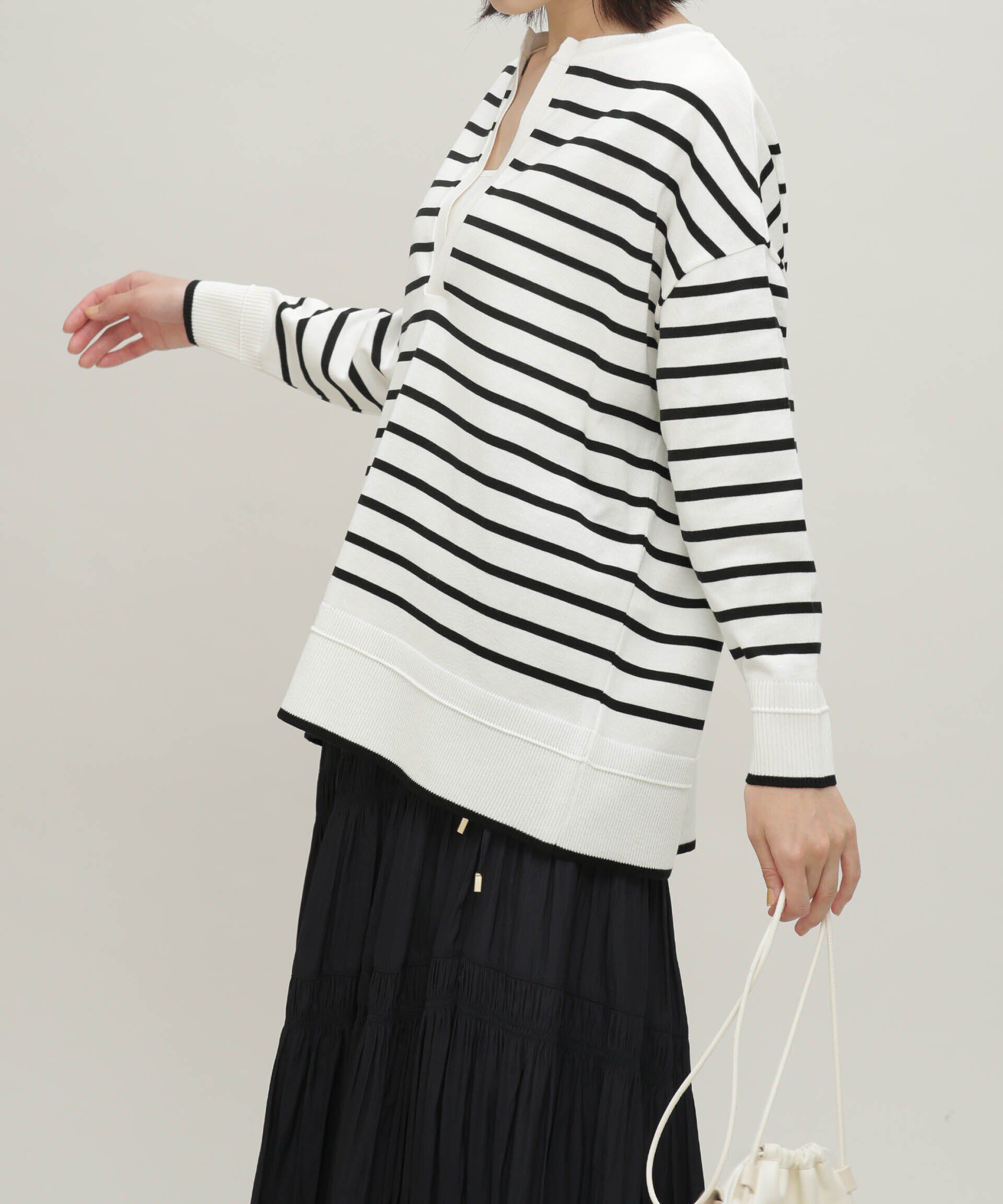 nano･universe「LB.03/思いきり洗えるニット スキッパーボーダープルオーバー」|ニット・セーター|