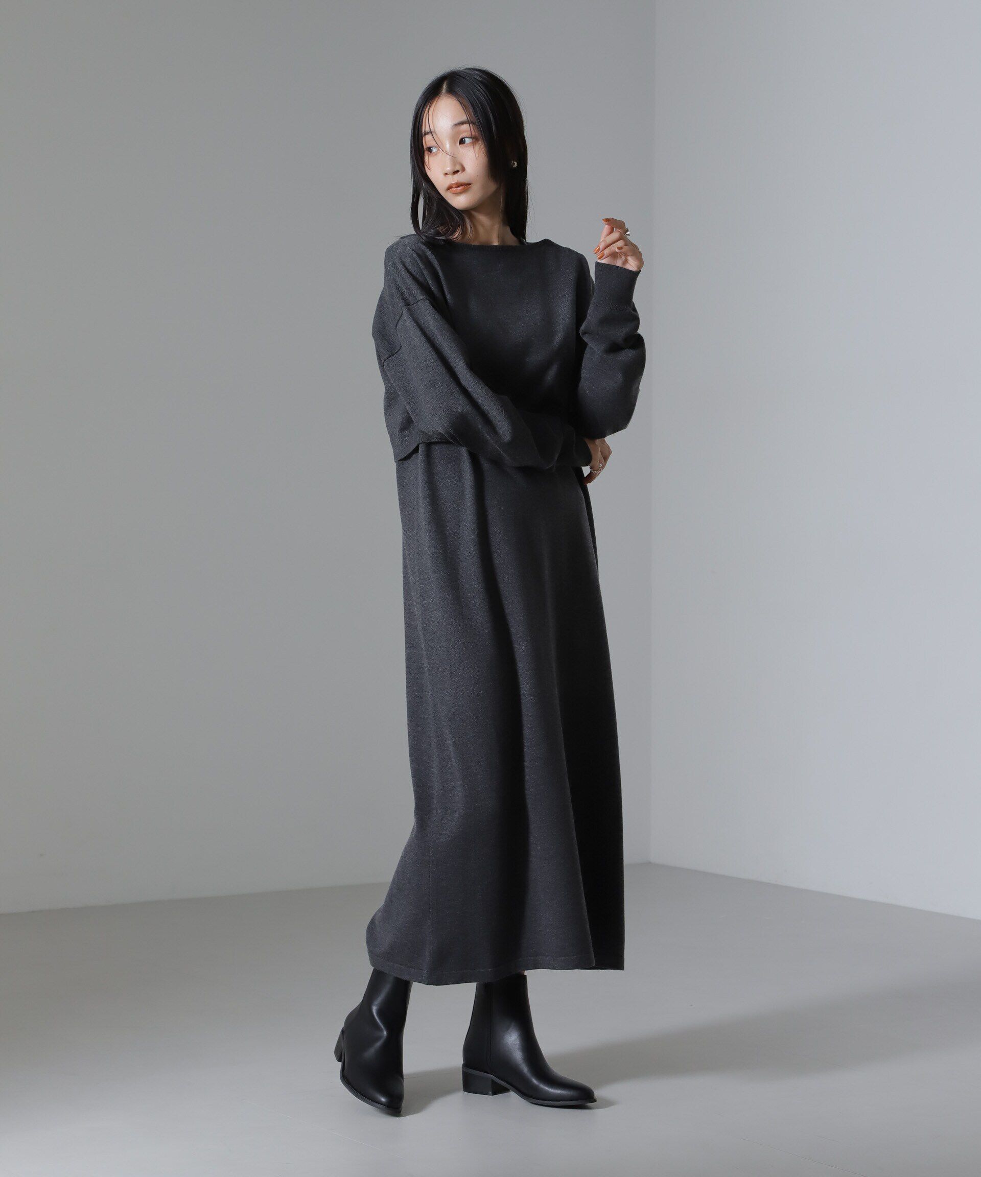 nano･universe「クロップドニットセットワンピース 24AW」|ワンピース|チャコール3