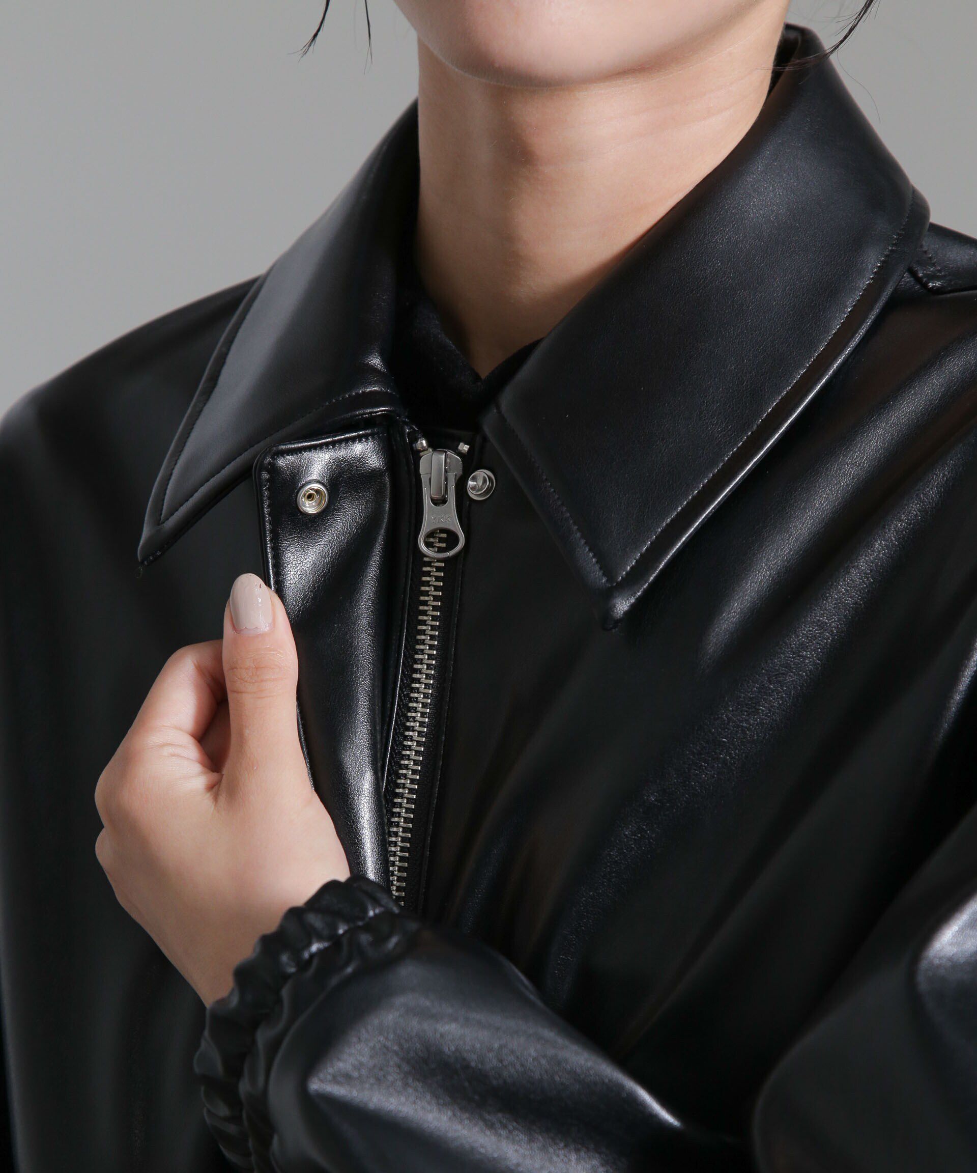 nano･universe「フェイクレザーショートブルゾン(セットアップ可)」|ブルゾン・スタジャン|