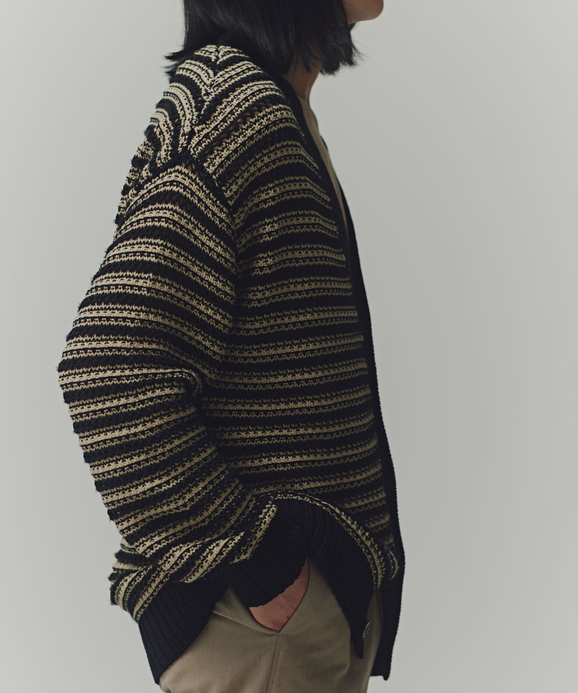 nano･universe「AB.ギマミックス引き上げ編みボーダーカーディガン」|ニット・セーター|