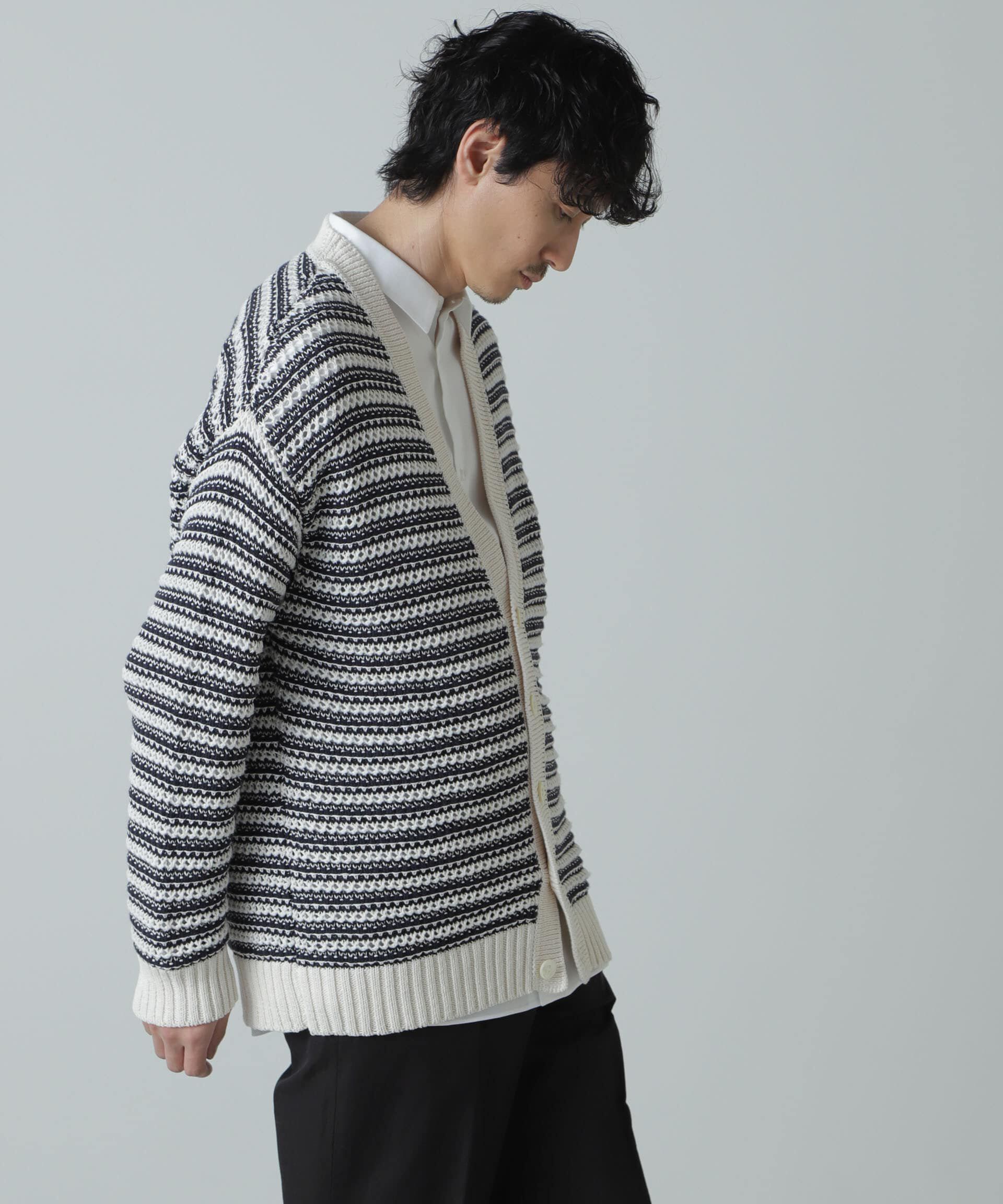 nano･universe「AB.ギマミックス引き上げ編みボーダーカーディガン」|ニット・セーター|