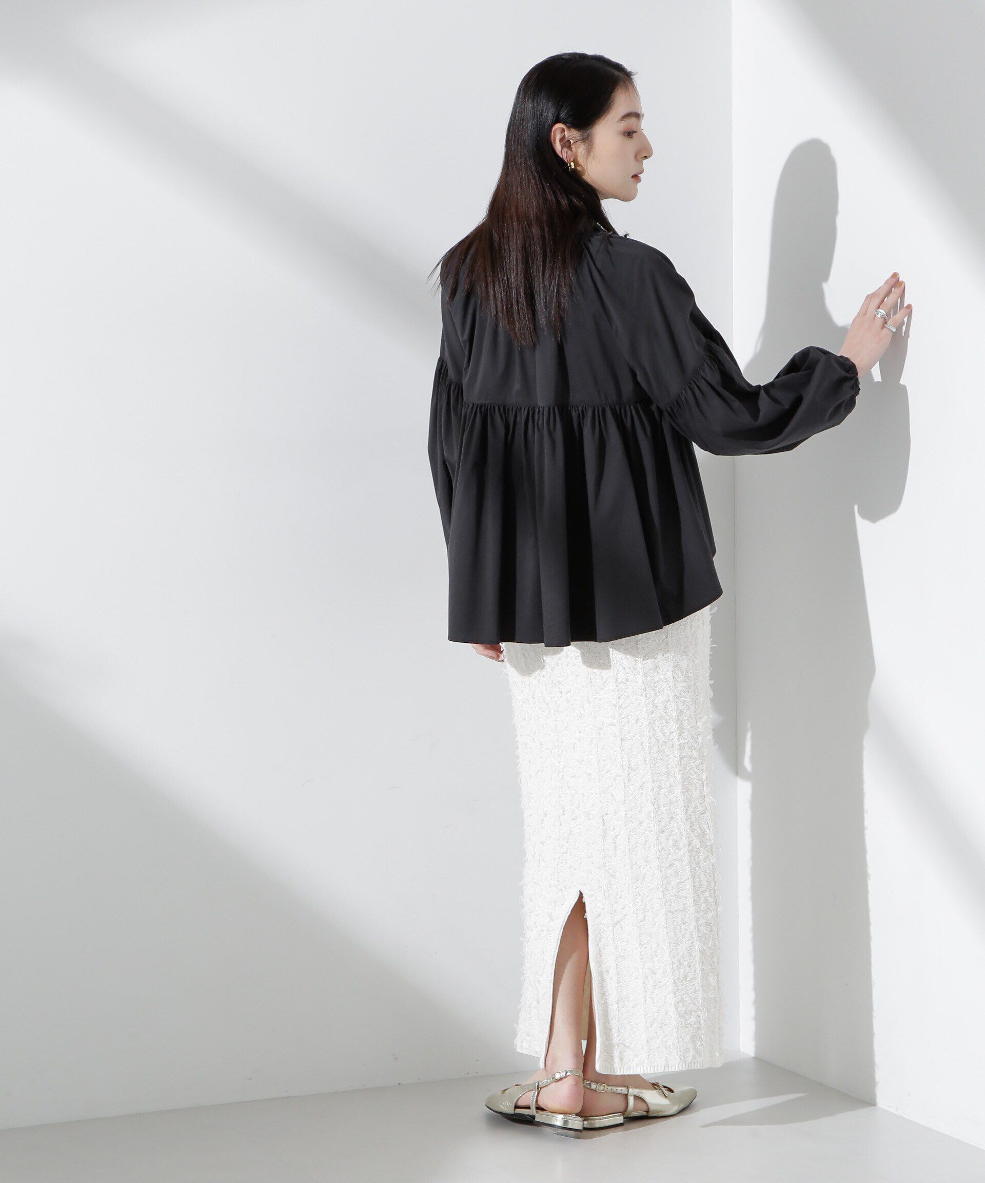 nano･universe「フリルギャザーショートシャツ」|シャツ・ブラウス|