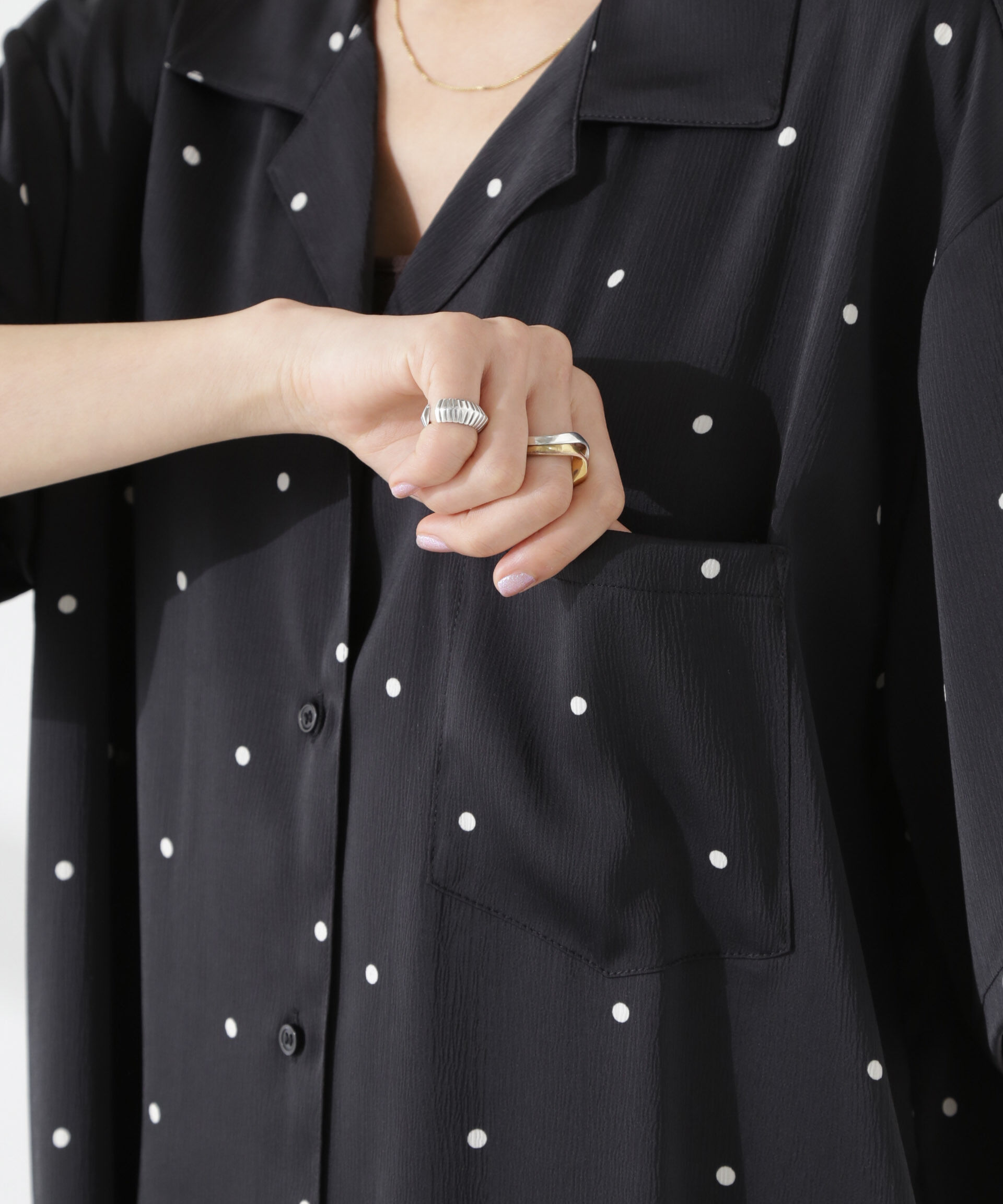 nano･universe「とろみ開襟ドットシャツ(セットアップ可)」|シャツ・ブラウス|