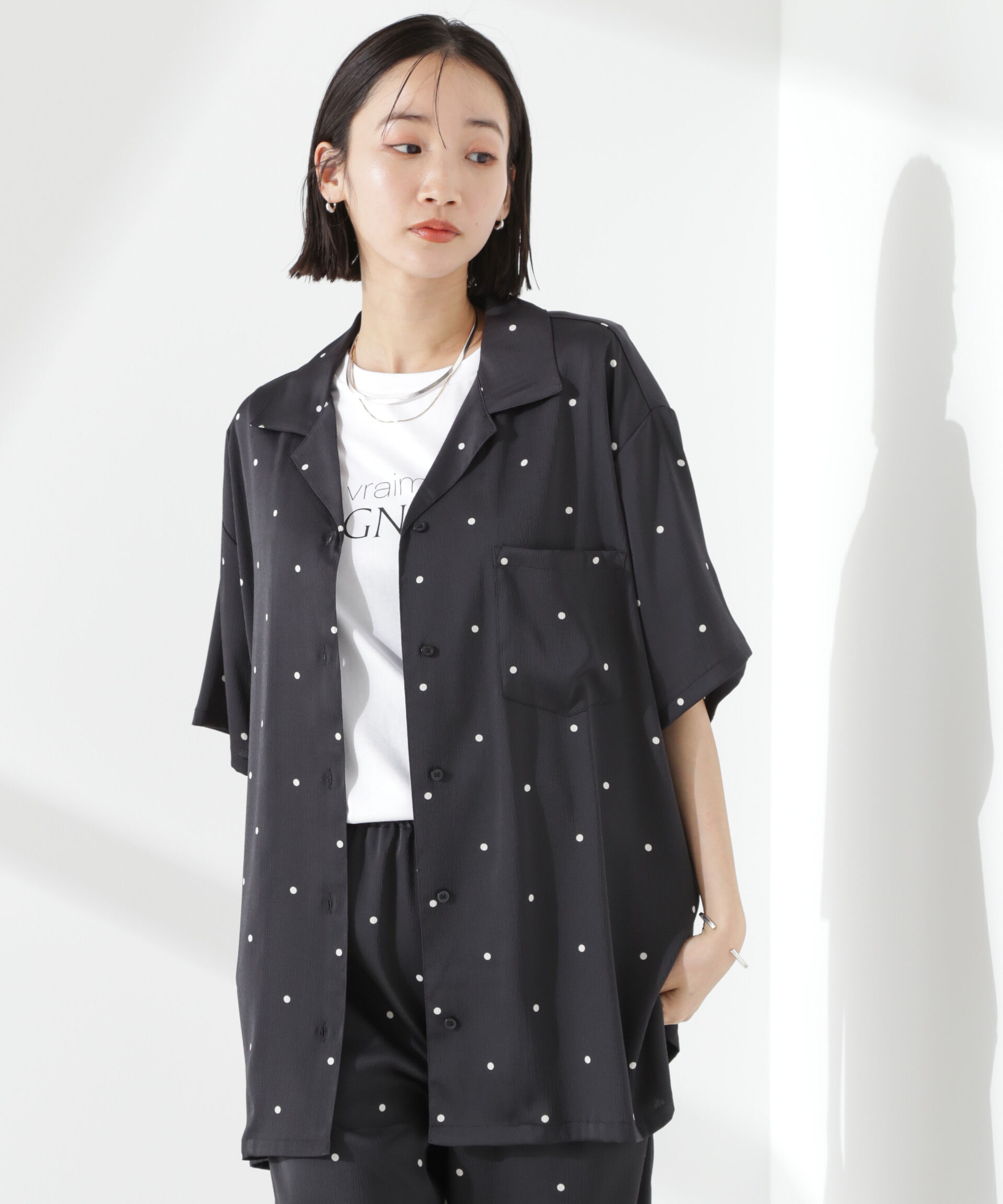 nano･universe「とろみ開襟ドットシャツ(セットアップ可)」|シャツ・ブラウス|