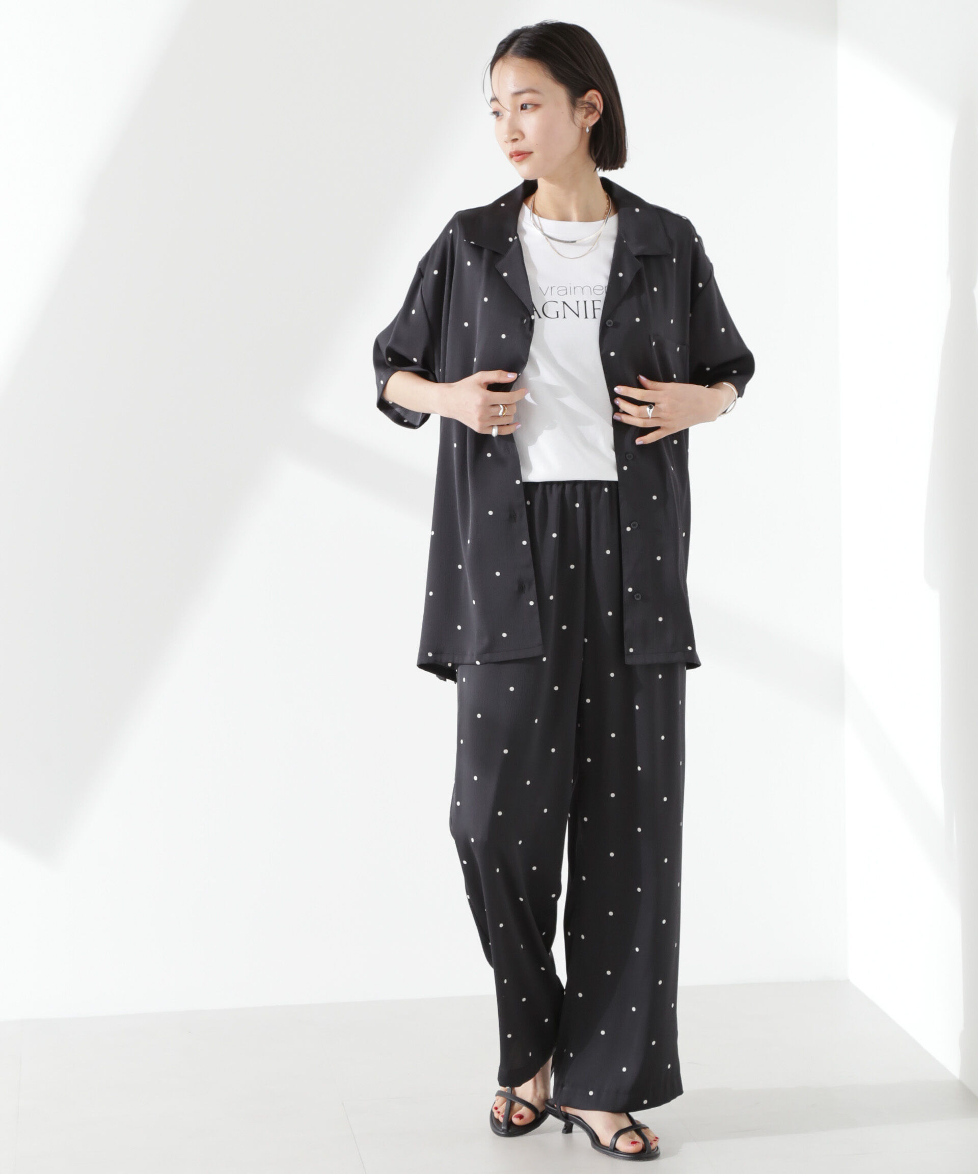 nano･universe「とろみ開襟ドットシャツ(セットアップ可)」|シャツ・ブラウス|