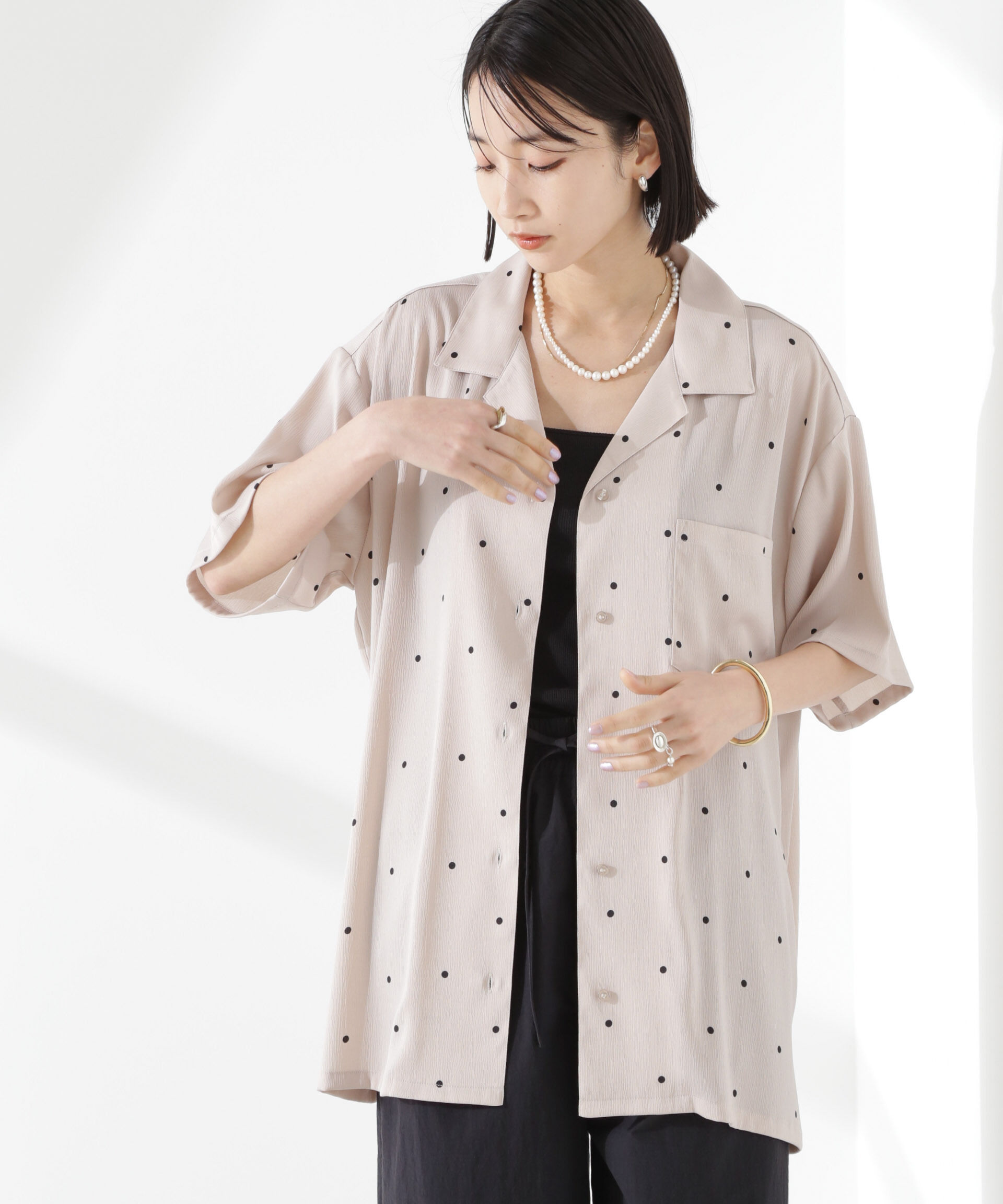 nano･universe「とろみ開襟ドットシャツ(セットアップ可)」|シャツ・ブラウス|