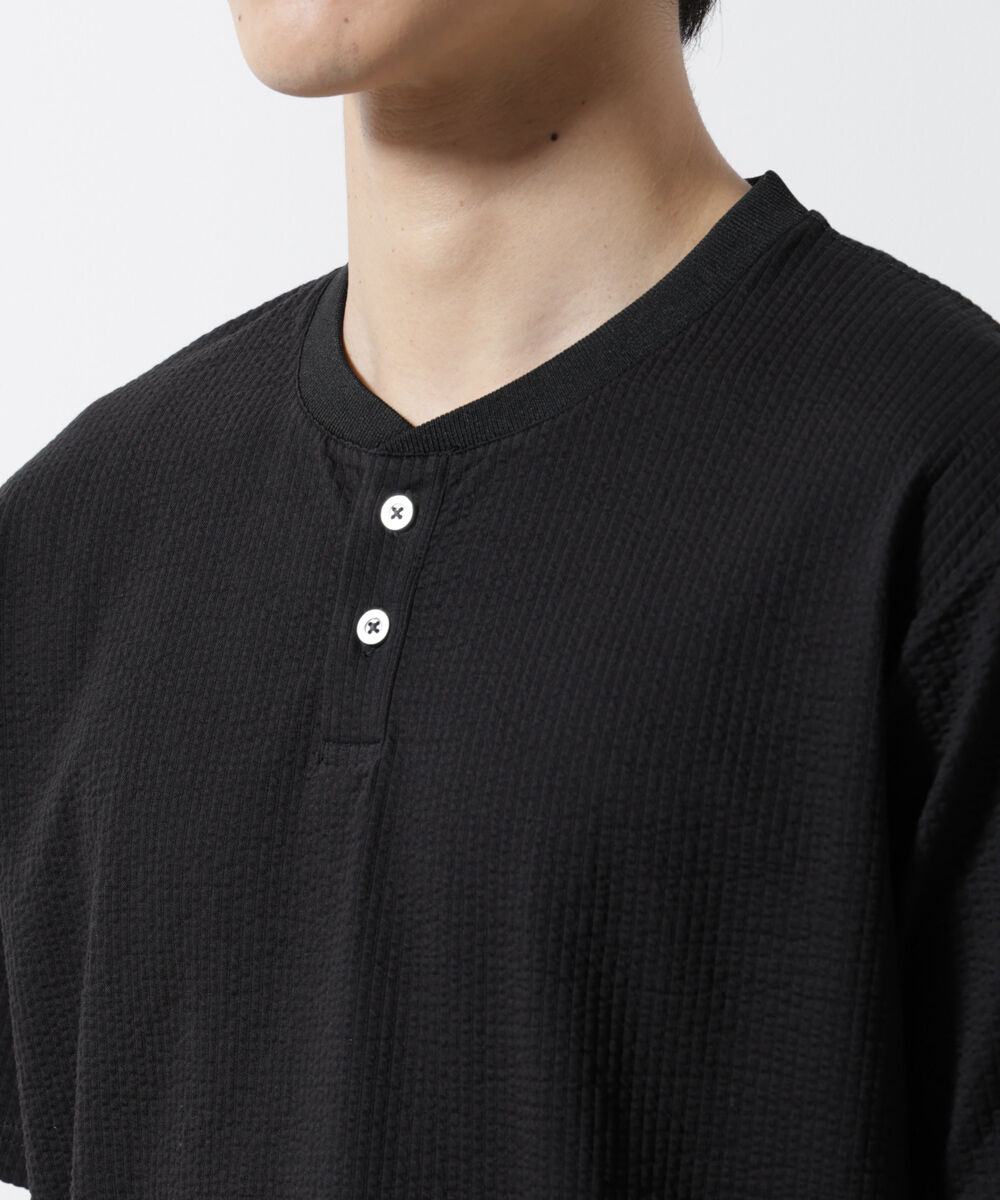 nano･universe「ジャージーサッカーヘンリーネックTシャツ 半袖」|Tシャツ・カットソー|